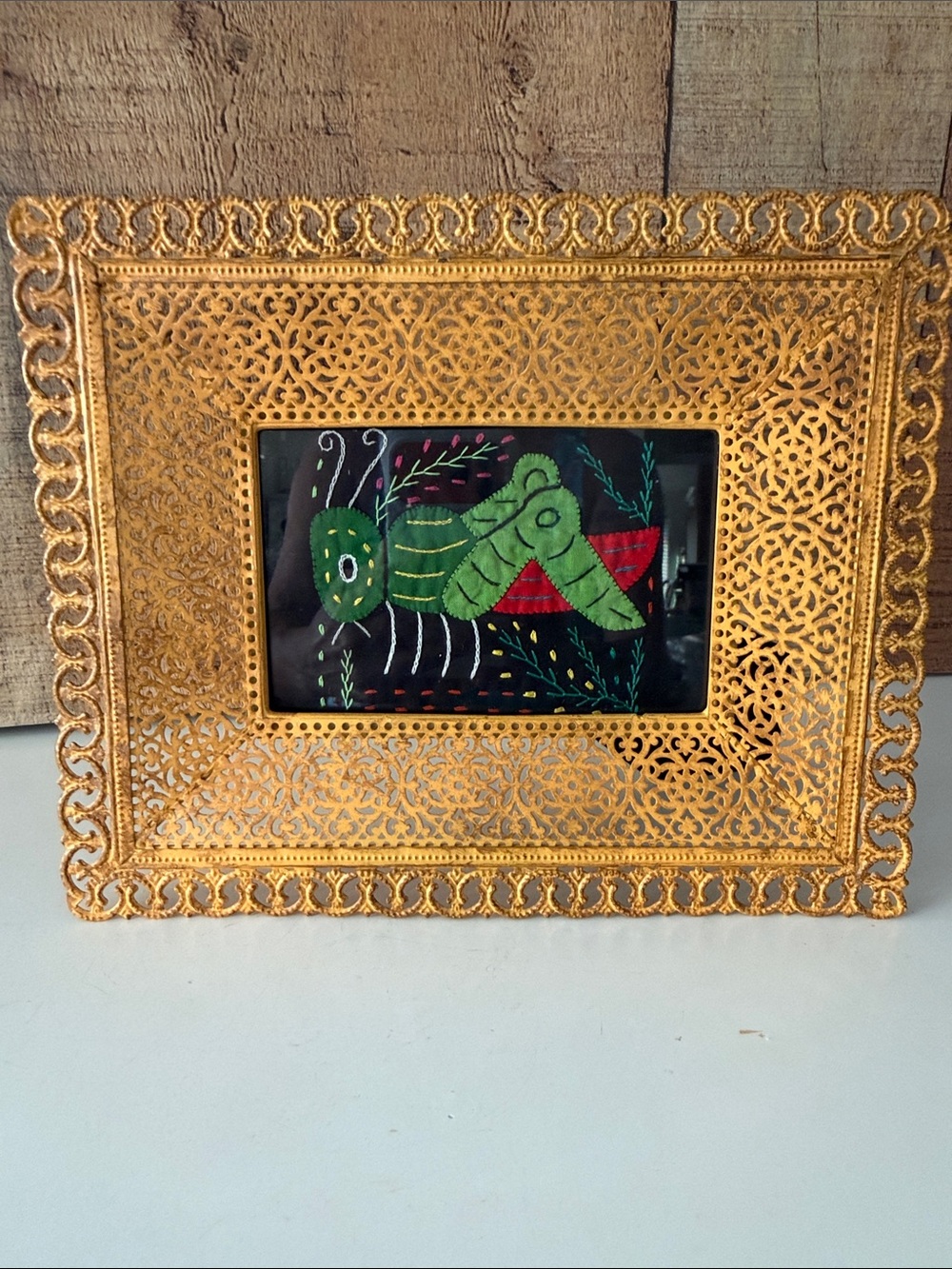 Grasshopper Mola in a Metal Yellow Fillagree Frame 🦗